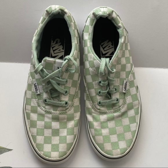 teal checkered vans womens
